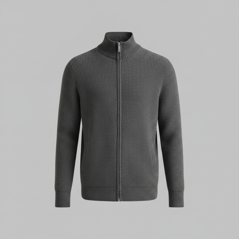Men's Slim Fit Zip Up Cardigan | Ribbed Knit Style