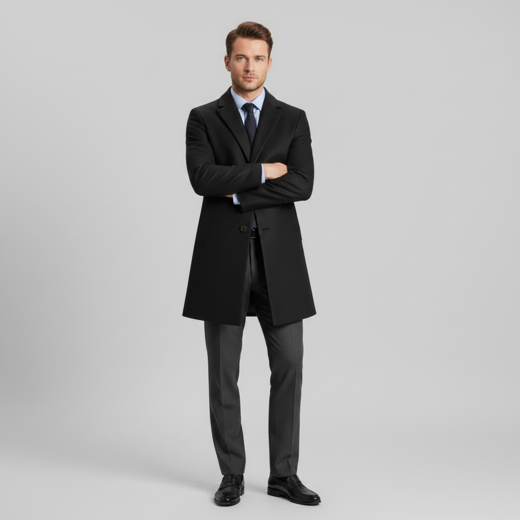 Men's Long Overcoat | Notched Lapel Winter Coat