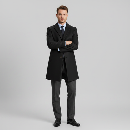Men's Long Overcoat | Notched Lapel Winter Coat