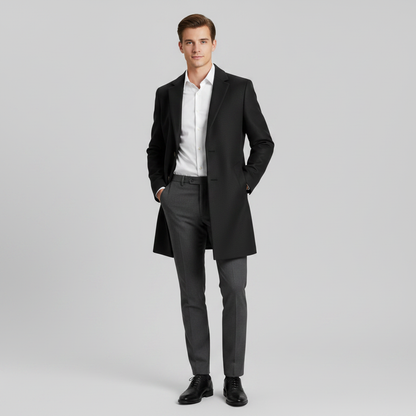 Men's Long Overcoat | Notched Lapel Winter Coat