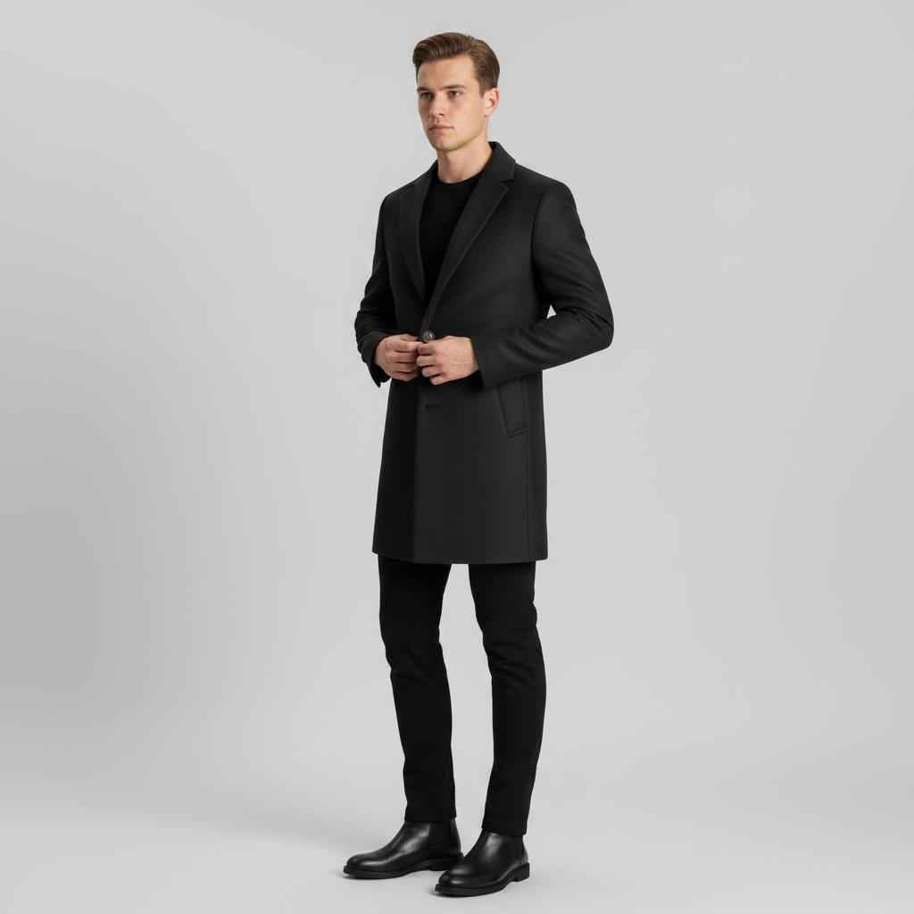 Men's Long Overcoat | Notched Lapel Winter Coat