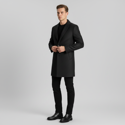 Men's Long Overcoat | Notched Lapel Winter Coat