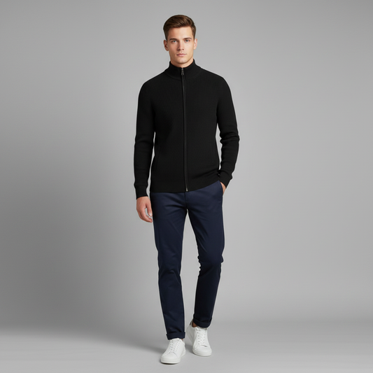 Men's Slim Fit Zip Up Cardigan | Ribbed Knit Style