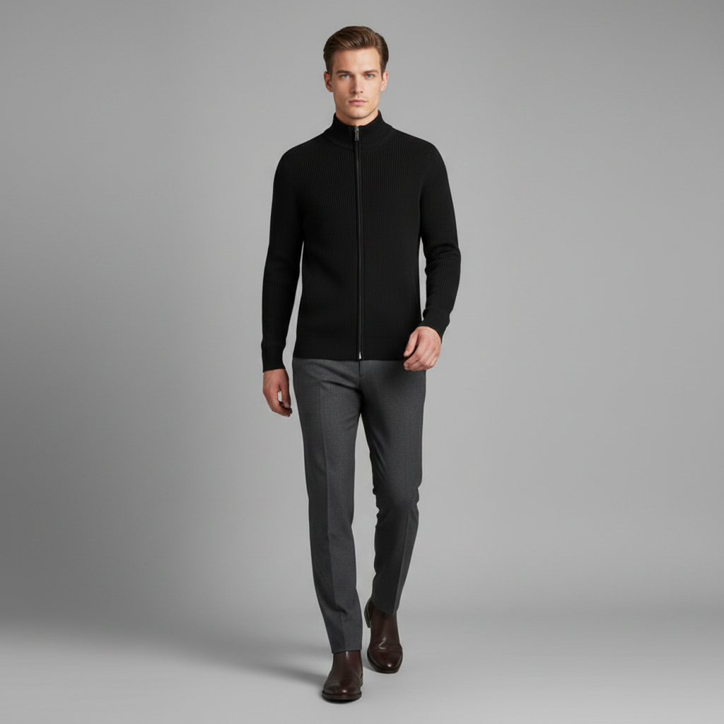 Men's Slim Fit Zip Up Cardigan | Ribbed Knit Style