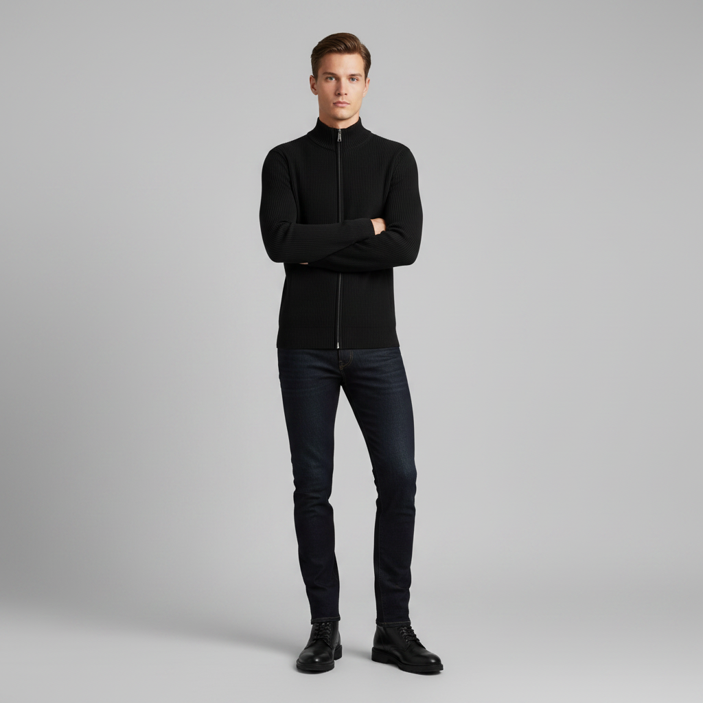 Men's Slim Fit Zip Up Cardigan | Ribbed Knit Style