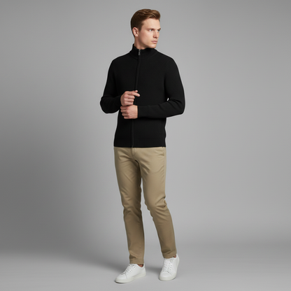 Men's Slim Fit Zip Up Cardigan | Ribbed Knit Style