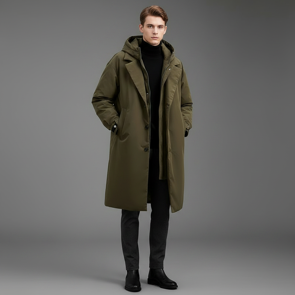 Men's Waterproof Puffer Trench Coat | Men's Winter Coat